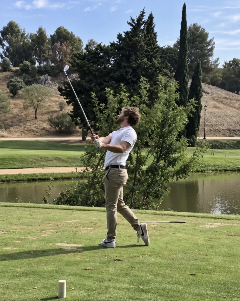 Golf, follow-through with lake